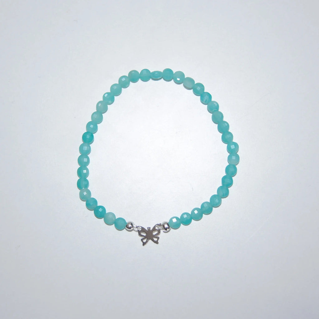 LEÑA Kunsthandwerk Amazonit-Armband mit 4mm Coins, Silber 925 Schmetterling-Charm, 13-20 cm, Made in Austria