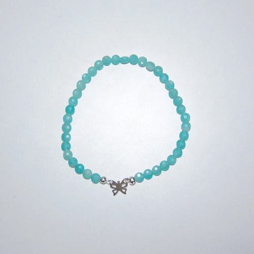 LEÑA Kunsthandwerk Amazonit-Armband mit 4mm Coins, Silber 925 Schmetterling-Charm, 13-20 cm, Made in Austria