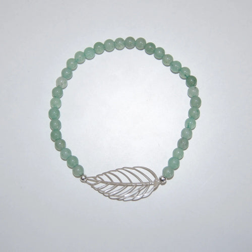 LEÑA Kunsthandwerk Armband aus Aventurin-Perlen mit Silber (925) Blatt-Charm, Made in Austria
