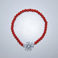 LEÑA Kunsthandwerk Koralle-Perlen Armband mit Silber (925) Blumen-Charm, Größen 13–20 cm, Made in Austria