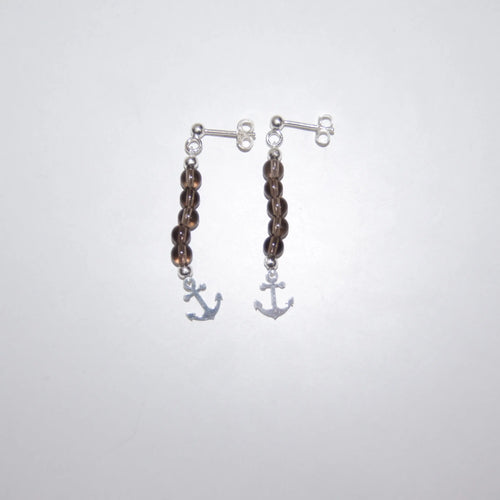 LEÑA Kunsthandwerk Ohrringe mit Rauchquarz-Perlen und Silber-Anker-Charms, Made in Austria